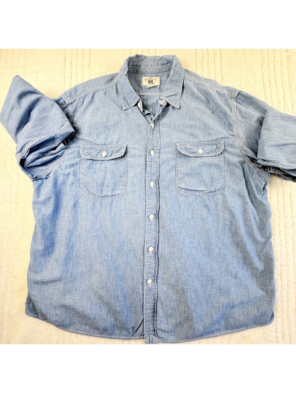 RRL Double RL Ralph Lauren Chambray Work Shirt Mens Blue Long Sleeve